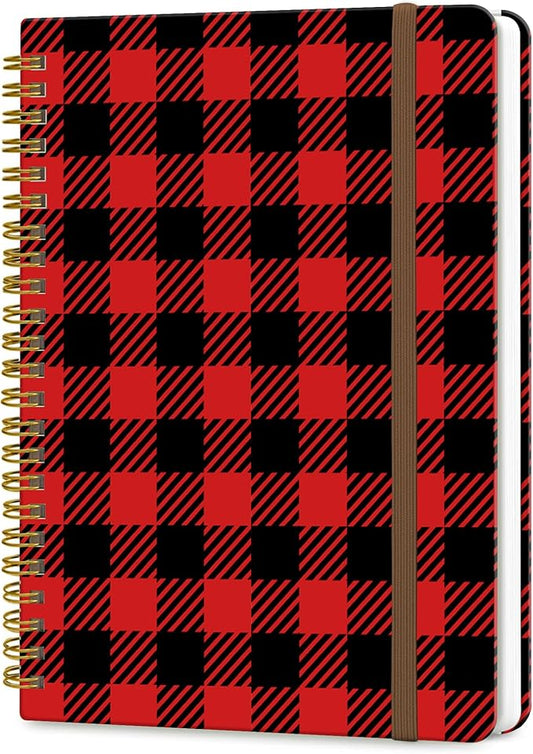 Spiral Journal Notebook, A5 Cute Notebooks for Women Men, College Ruled Hardcover Notebook for Work & Note Taking, 60 Pages Double-Wire Journals for Writing, Black Red Plaid
