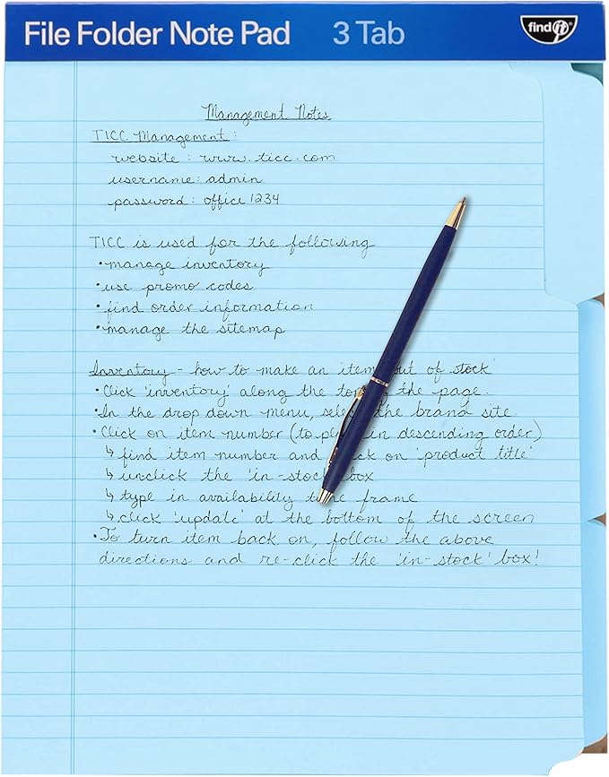 Find It File Folder Notepad - Pack of 12-9.5 x 12.5 Inch Notebook Organizer Folders for Filing, Document, and Clipboard Organization - Blue
