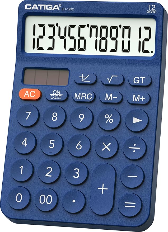 CATIGA 12 Digit Desktop Calculator Basic Desk Calculator with Large LCD Display, Big Buttons, 4 Function, Solar and Battery Dual Power, for Office, School, Home, SD-1292 Navy Blue