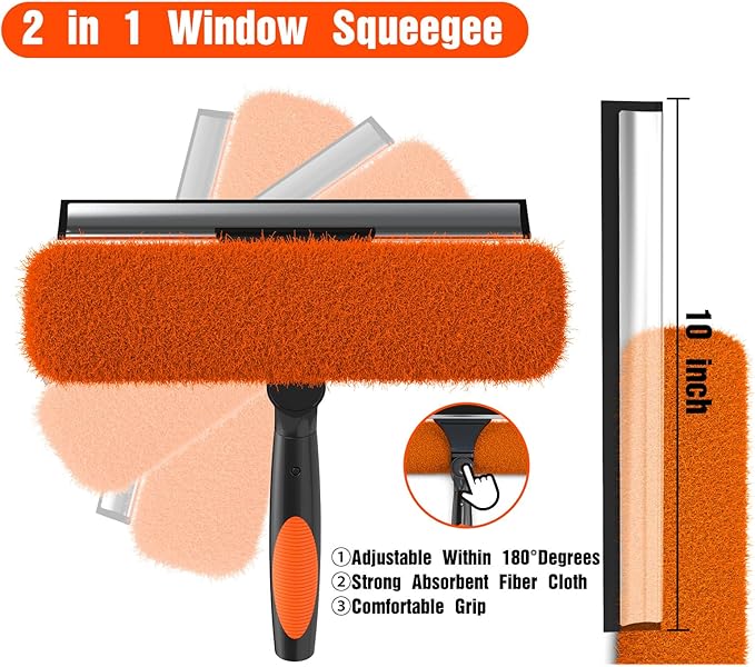LAANPOLE 4FT Window Squeegee with Extension Pole, 2-in-1 Squeegee for Window Cleaning, Professional Cleaning Kit for Home with 4FT Telescoping Pole for Outdoor Indoor Use