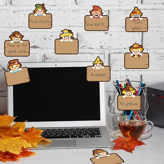 CJiangpo 30Pcs Fall Sticky Notes - Cute Scarecrow Sticky Note Pads, 600 Sheets Self Stick Notepad Memo Pads Funny Page Marker Classroom Rewards Back to School Autumn Party Favors Filler Gift for Kids