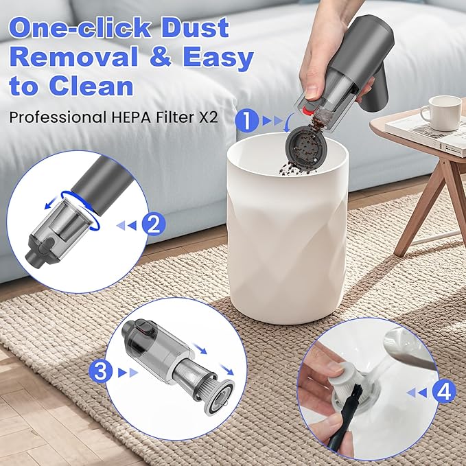 JYNSROU Car Vacuum Portable Cordless with 16000PA Ultra Suction 4-in-1 Foldable Air Duster & Brushless Motor Rechargeable Handheld Vacuum for Pet Hair, Car Seats, Home & Office Cleaning