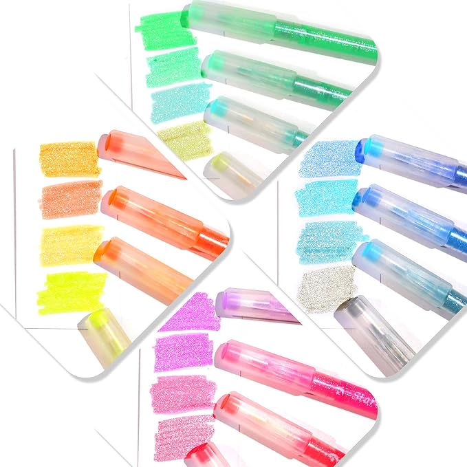 Glitter Highlighters, Assorted Colors Set,Chisel Tip Sparkle Pastel Highlighter No Bleed, Aesthetic Glitter Markers for Adults Journaling and Kids Practise, Sparkly Highlighters
