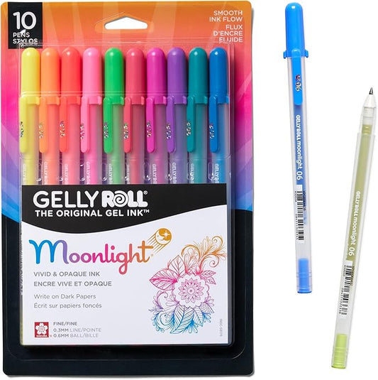 SAKURA Gelly Roll Moonlight 06 Gel Pens - Fine Point Ink Pen for Journaling, Art, or Drawing - Assorted Fluorescent Ink - Fine Line - 10 Pack