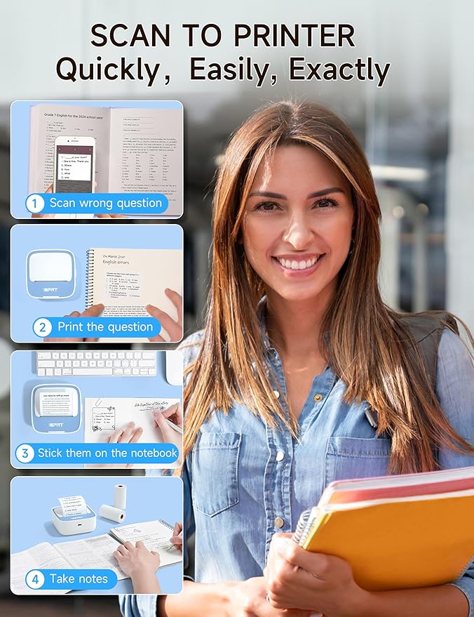 iDPRT Portable Sticker Maker Machine with 1 Roll Sticker Paper, Mini Printer Efficiently and Quickly, Thermal Printer for Study Notes, Pictures, DIY, Label, Free App with Multiple Templates,Blue