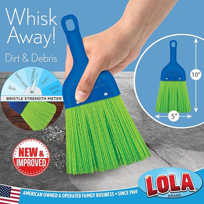 LOLA Whisk Broom, Hand Brush, 4 Pack Durable Bristles, Whisks Away Dirt & Debris, Compact, Hang Hole for Easy Storage, Indoor/Outdoor