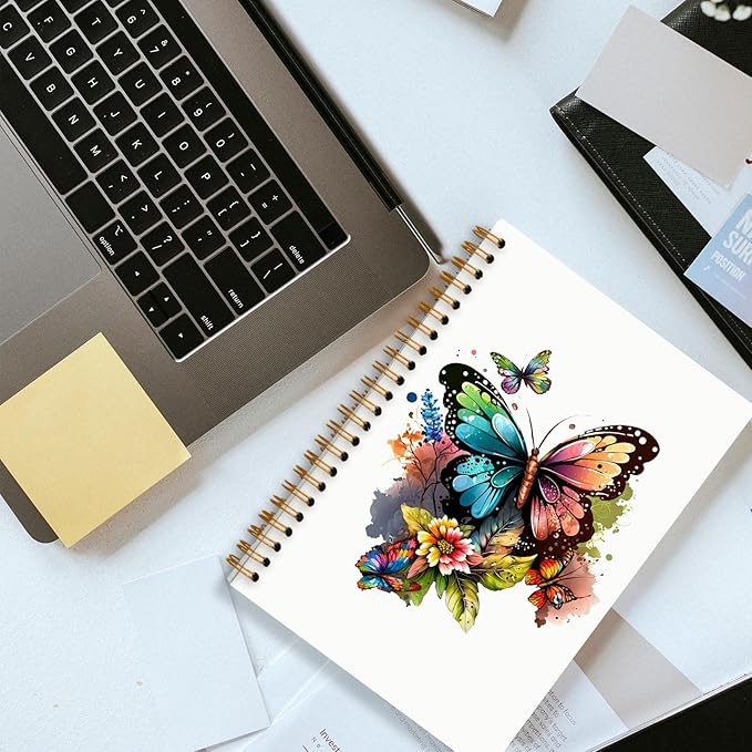 Butterfly Floral Notebook, Watercolor Cottagecore Flowers Journal for Writing, Butterfly Floral Aesthetic Journal for Women, Spiral Notebook 5.5x8.3 Inch
