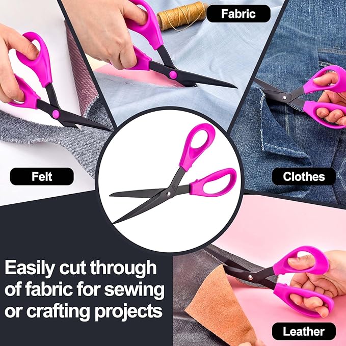 8.5‘’ Bent Fabric Scissors All Purpose Sharp Heavy Duty, Bent Shears for Sewing Crafting Cutting Clothes, Felt, Leather, Paper Supplies, Purple Handle and Black Titanium Coating Blades