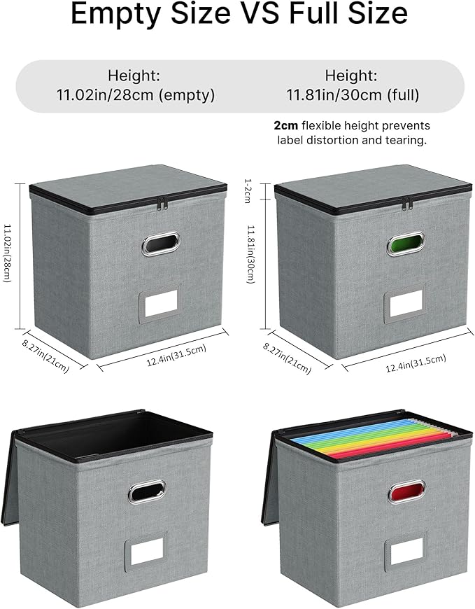 Oterri 1 Pack File Organizer Boxes with Lids, File Box with Mesh Pockets, Document Organizer Box for File Folders Letter Size, Zippers Filing Box for Home, Office, School (Grey, Without Folders)