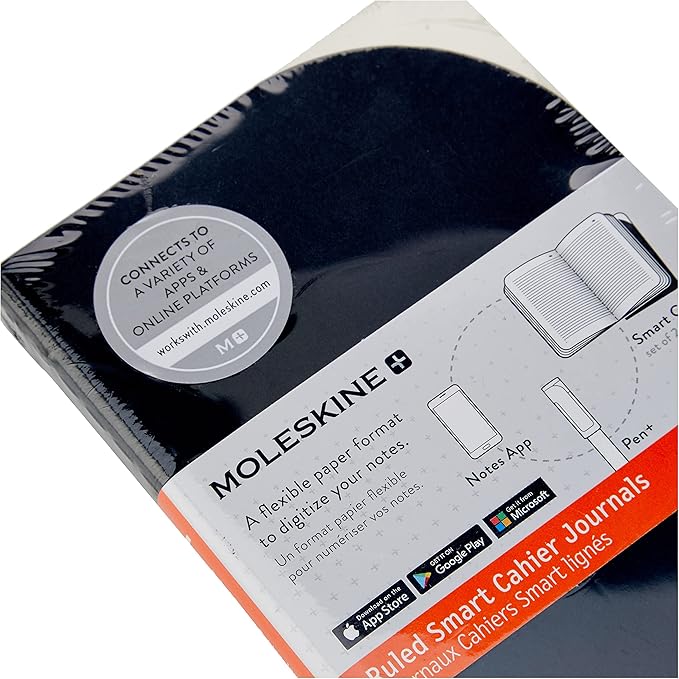 Moleskine Paper Tablet Hard Cover Smart Notebook, Ruled/Lined, Pocket (3.5" x 5.5") Black - Compatible w/ Moleskine Pen+ Ellipse (Sold Separately) & App, Digitize & Organize, Bullet Journal, 56 Pages