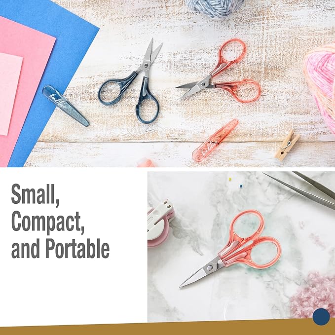 Beaditive Detail Craft Scissors Set (2 pcs) Curved and Straight, Sharp, Compact | Sewing, Embroidery, Paper Cutting, Crafting | Stainless Steel | Protective Cover (Blue&Pink)