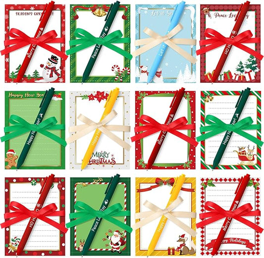 36 Pcs Christmas Sticky Notes with Pen and Ribbon Winter Theme Notepads Santa Snowman Gingerbread Christmas Self Adhesive Memo Pads for Xmas Holiday School Office Home Supplies
