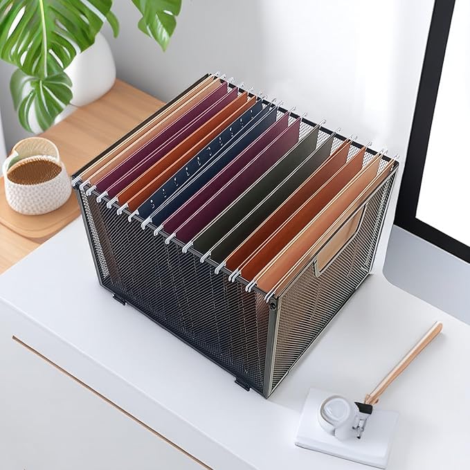 Metal Mesh File Baskets,Hanging File Folder Organizer,Office File Box,Letter Size,Black (2)
