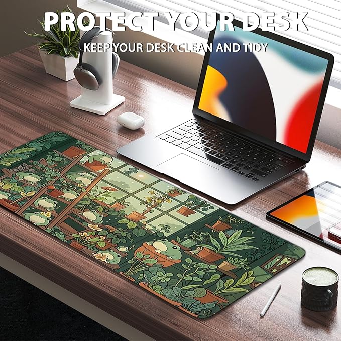 Frog Gaming Mouse Pad, Lush Green Nature Theme Mouse Pad, Indoor Frog Mousepad, Whimsical Frog Mousepad, Game Desk Accessories for Boys, Large Desk Mat for Keyboard and Mouse 11.8”x 31.4” XL