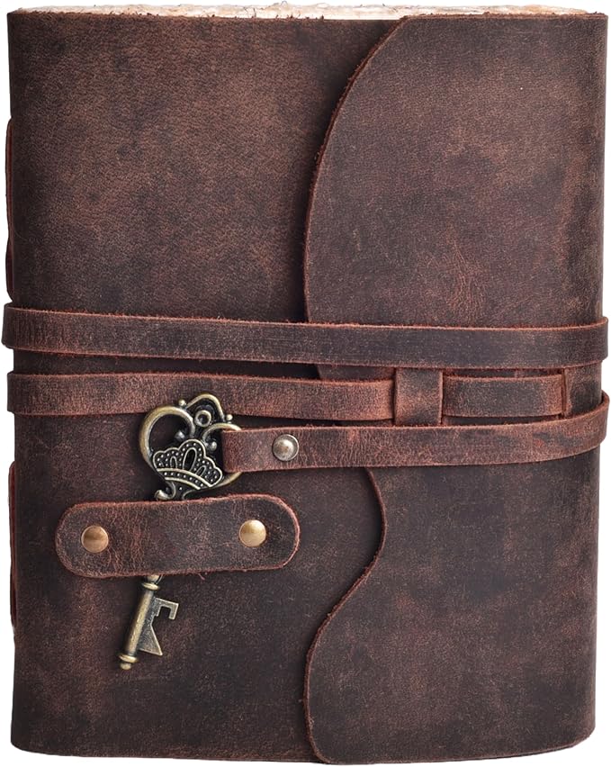 LEATHER VILLAGE Leather Journal – 200 Handmade Vintage Deckle Edge Paper – Leather bound Journal For Women Men- Vintage Key Closure - Book of Shadows - 6X4 inches (A6) - Fuchsia