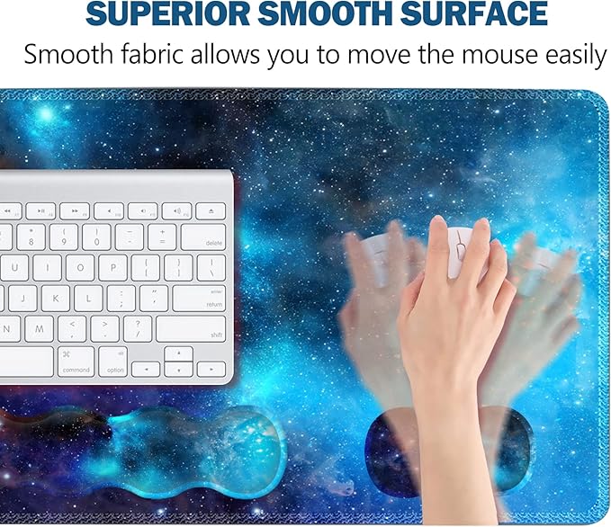 Extended Gaming Mouse Pad, Keyboard Wrist Rest Pad, Wrist Support Mousepad Set, Artso Large Rubber Base Stitched Edges, Multifunctional Desk Pad (35 x15.5 in) for Work, Office, Home, Universe Galaxy