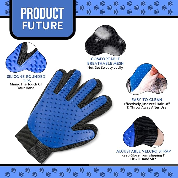HappiTails Pet Grooming Gloves – 1 Pair – Deshedding & Bath Massage Mitts for Dogs & Cats – Choose from 5 Colors – Adjustable, Reusable & Easy to Clean (Blue)