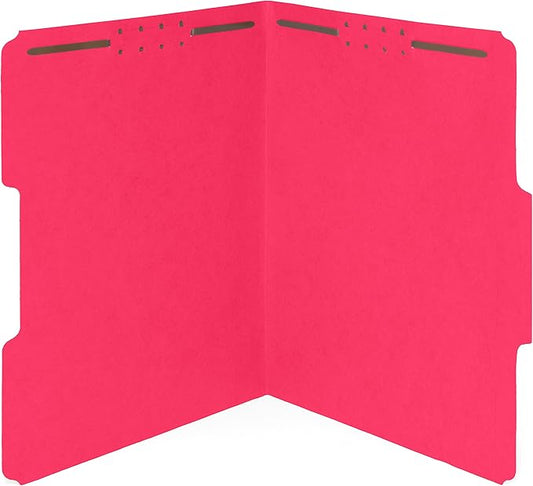 50 Red Fastener File Folders - 1/3 Cut Reinforced Assorted Tab - Durable 2 Prongs Designed to Organize Standard Medical Files, Law Client Files, Office Reports - Letter Size, Red, 50 Pack