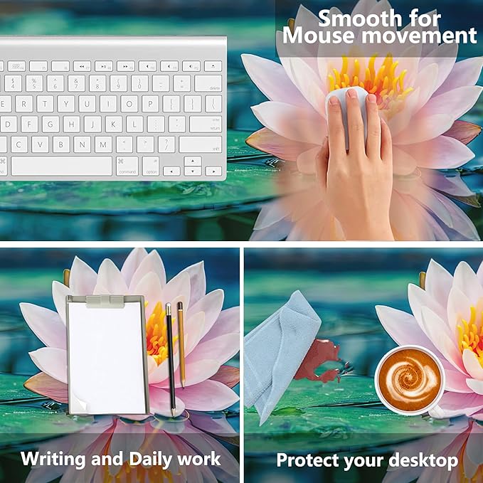 MIOAOSRT Desk Mat,Beautiful Pink Lotus Large Gaming Mouse Pad with Stitched Edges,Non-Slip Computer Mouse Pad for Desk,Extended XXL Keyboard and Mouse Pad 35.4x15.75 in