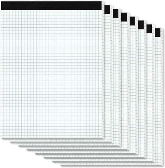 Graph Paper Pads 8.5 x 11, 8 Pack, 4x4 Quad Grid Paper Pad 8-1/2" x 11", White Quadrille Pad, Easy Tears Off Design, Grid Notebook 8-1/2 x 11, White 70 GSM Graft Paper, 30 Sheets/Pad
