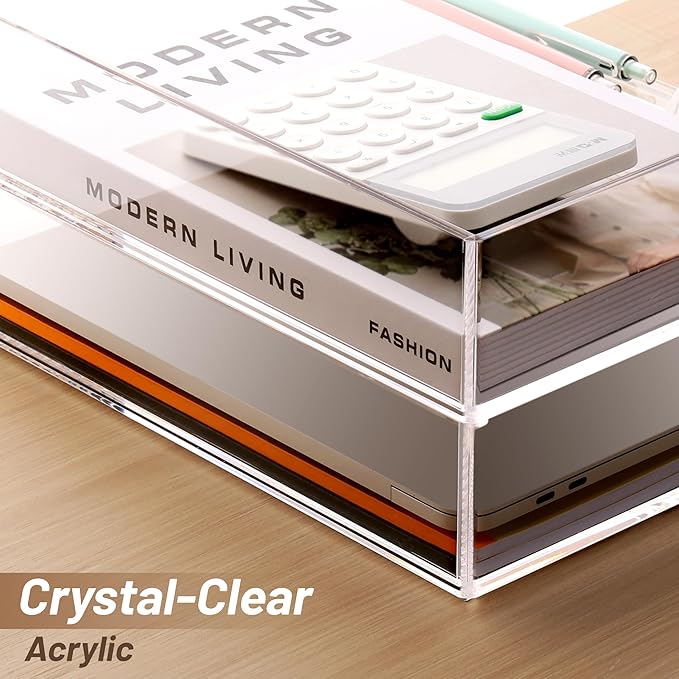 SANRUI Paper Organizer for Desk,Acrylic Stackable Letter Tray, Clear Desk Organizer, Paper Sorter for Office,Home or School,2-Pack