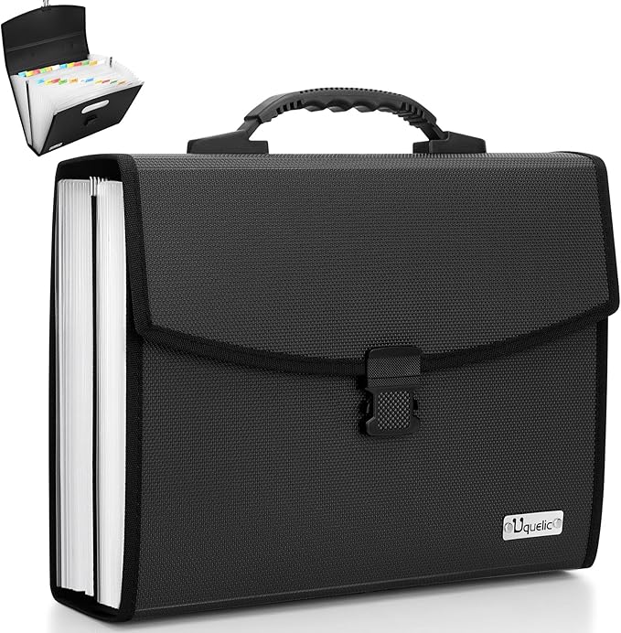 Uquelic 26 Pockets Expanding File Folder Organizer - Upgraded Durable Buckle, Accordion Folder Base with Ergonomic Portable Handle/Large A4 Letter Size Document Organizer, Folders with Pockets