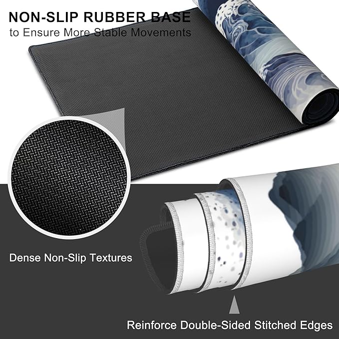 Mouse Pad, Large Watercolor Majestic Mountains Desk Mat, Extended Non-Slip Gaming Keyboard Mousepad Desk Pad, Thick Stitched Edges Waterproof Mouse Mat 31.5"x15.7" (Luxurious Mountainous Terrain)