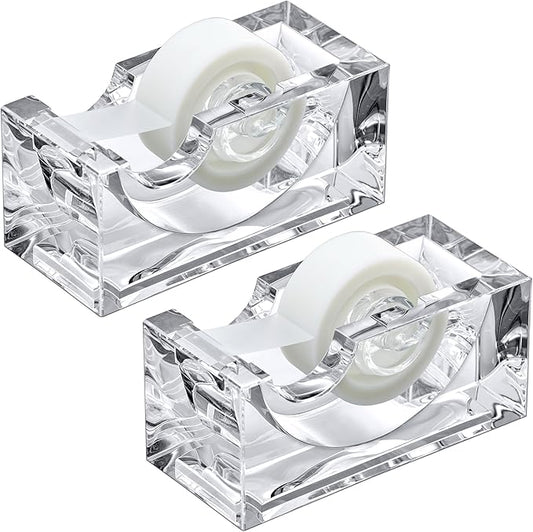 Amazing Abby - Tanya - Acrylic Tape Dispenser (2-Pack), Plastic Label Roll Holder, Clear Sticker Organizer, Perfect Office Desktop Storage Solution for Tapes, Labels, Stickers, and More
