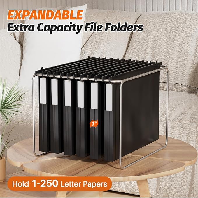 Extra Capacity Plastic Hanging File Folders,12 Pack Reinforced Hang Folder,Heavy Duty 1 Inch Expansion,Filing Cabinet Folders Letter Size for Bulk Files/Medical Charts (Sides Sealed, Black)