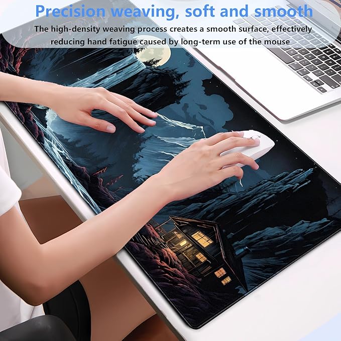 Full Moon Desk Mat Forest Mouse Pad Large Gaming Mouse Pad XL Full Desk Mousepad Extended Keyboard Mat Big Long Mouse Mat Computer Laptop Desktop Mat Pad Desk Decor 31.5''X15.7''
