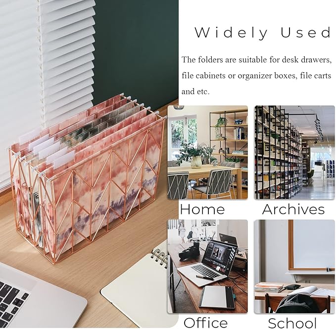 Y YOMA Letter Size - 6 Pack Extra Capacity Hanging File Folders with Pocket Accordion Decorative File Folder Cute Colored Expandable Folder for Office with 1/5-Cut Adjustable Tabs, Tie-dye Pattern