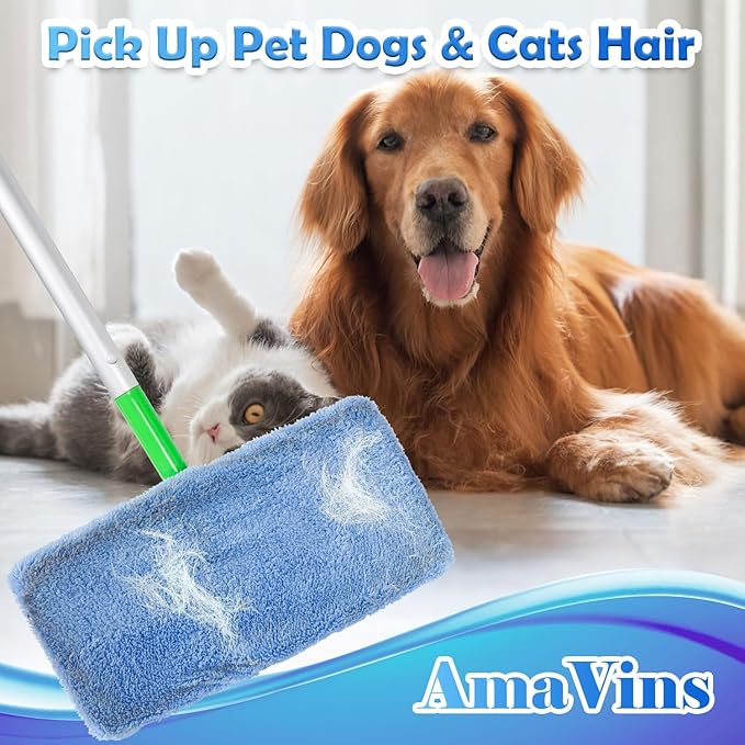 AmaVins 8 Pack Reusable Microfiber Mop Pads Compatible with Swiffer Sweeper Mop, Dry Sweeping Cloths & Wet Mopping Cloths, Washable Mop Pads for Surface/Hardwood Floor Cleaning (Mop is Not Included)