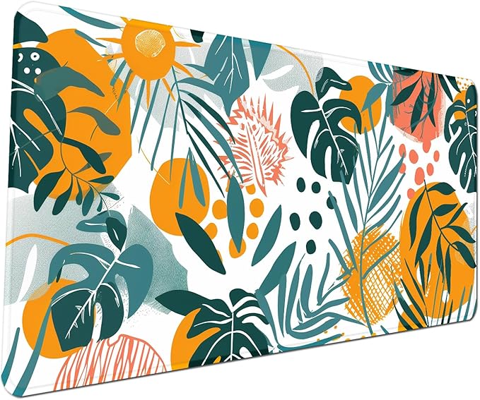 Tropical Leaves Large Mousepad 31.5 x 15.7 inch, XXL Waterproof Desk Mat Gaming Mouse Pad, Aesthetic Flowers Desktop Mat, Laptop Pad, Computer Writing Mat for Home Office Desk Decor