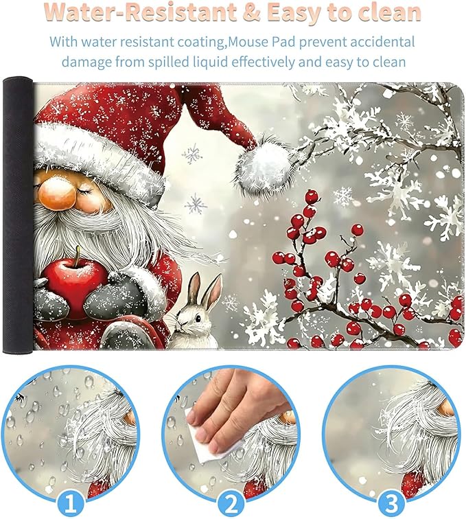 Desk Mat Large Gaming Mouse Pad (31.5x11.8 inch) with Stitched Edges, XL Mouse Pad +Coaster, Extended Mouse Mat Keybroad Mousepad Non-Slip Rubber for Gamer Men Women, Winter Santa Claus