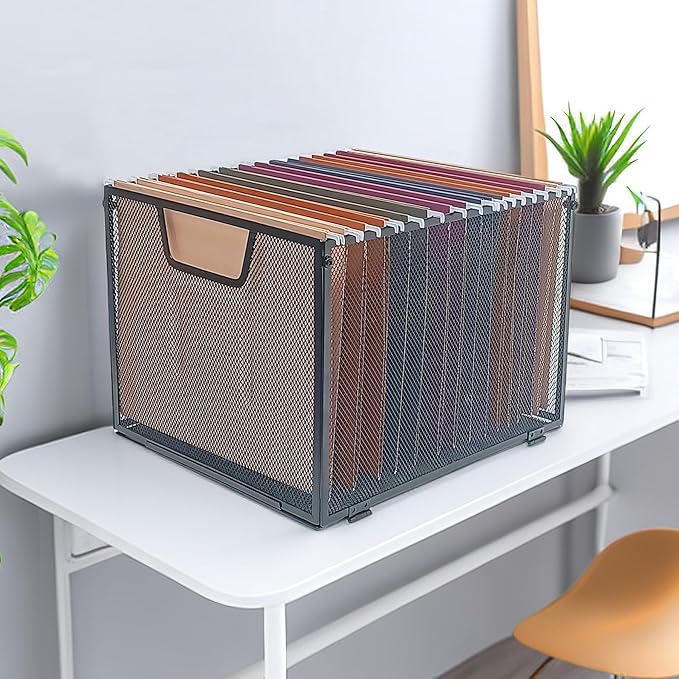 Metal Mesh File Baskets,Hanging File Folder Organizer,Office File Box,Letter Size,Black (2)