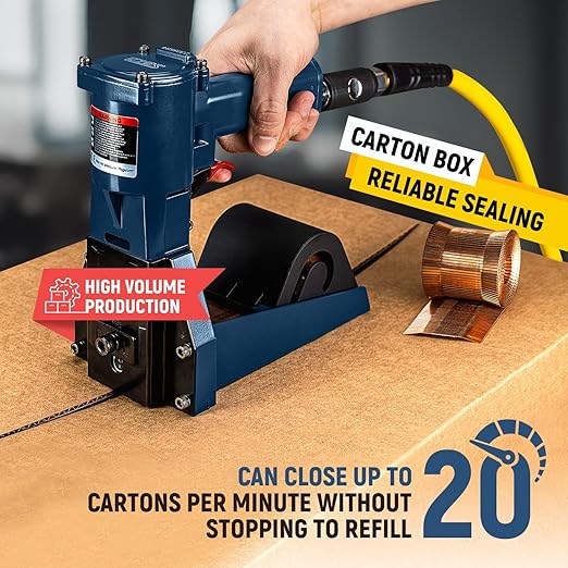 IDL Packaging RAIN-19-GR Heavy-Duty Pneumatic Staple Gun for Extra Tough Sealing with 1 1/4" (32 mm) Crown Staples - Heavy-Duty Air Powered Roll-Feed Stapler for Fast Box Closing