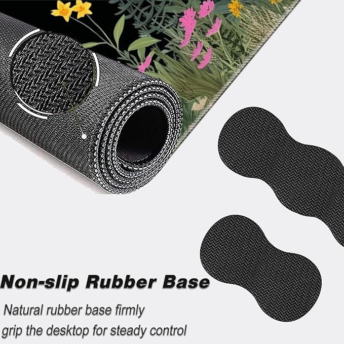 Keyboard Mouse Pad Set,Large Mouse Pad+Keyboard Wrist Rest+Wrist Support+Coaster,31.5x11.8in Extended Desk Mat for Computer Laptop Office Home - Weeds