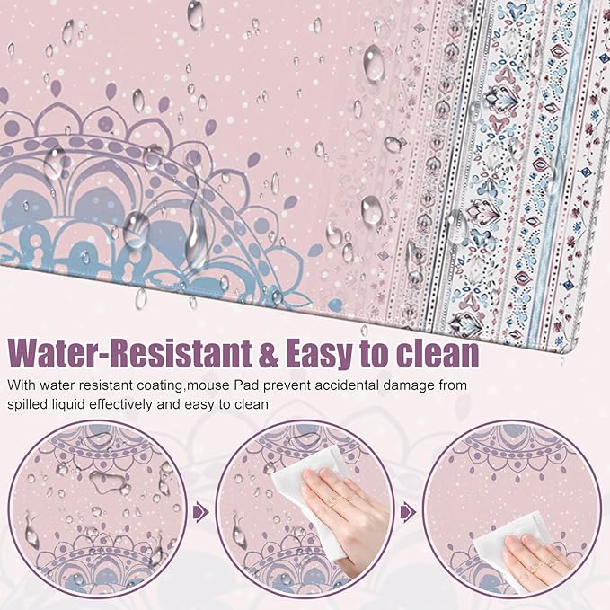 Pink Rug Desk Mat Retro, Large Desk Matt for Desktop, CuteDesk Pad Mat, XXL Big Mouse Pad, Anti-Slip Mousepad with Stitched Edges, Keyboard Pad MouseMat Cover for Computer 35.4×15.7 in