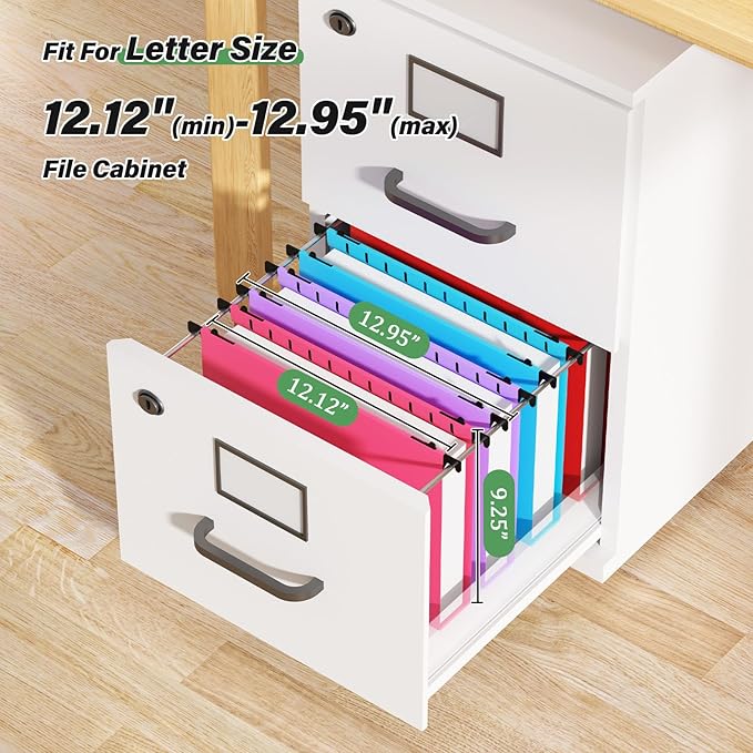 Ansook Extra Capacity Plastic Hanging File Folder,12 Pack Reinforced Hang Folders,Heavy Duty 2 Inch Expansion,Filing Cabinet Folders,Letter Size,for Bulk Files, Medical Charts,Assorted Colors