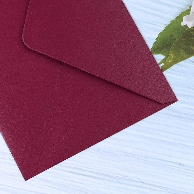PONATIA 50 PCS/Pack A7 Envelopes, 5.25 x 7.5'' Shiny Burgundy Envelope, 5x7'' envelopes Perfect for Wedding Invitation Cards, Greenting Card, Christmas Gift Cards Envelopes