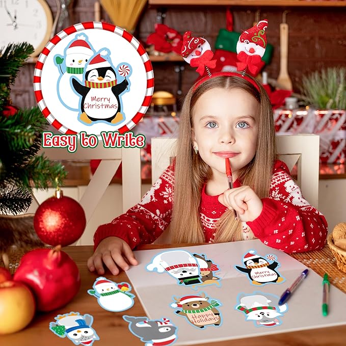ANGOLIO600Pcs Christmas Sticky Notes Set Polar Animals Snowman Dolphin Notepad Sets Christmas Memo Pad Notes Winter Self Sticky Notes for Classroom Prizes Stocking Stuffers Kids Gifts