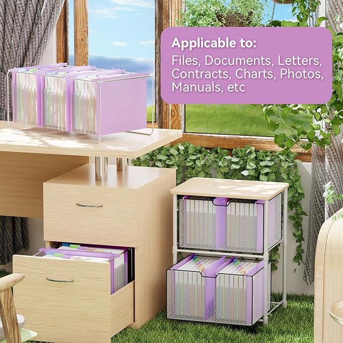 ANSOOK Wheat Straw Large Capacity Hanging File Folders Letter Size,7 Expansion 1.2" Accordion Pockets,3 Pack File Cabinet Folders with Tabs, Natural Colored File Folders for Home and Office Bulk File