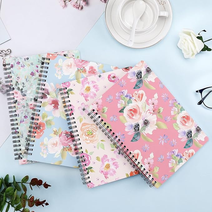 Spiral Notebook 5×7 Inch, 4 Pack Small Writing Journals College Ruled Hardcover Floral Notebook for School Supplies Studio Girls Women, Inner Pocket, 80 Sheets/160 Pages, B6 Size