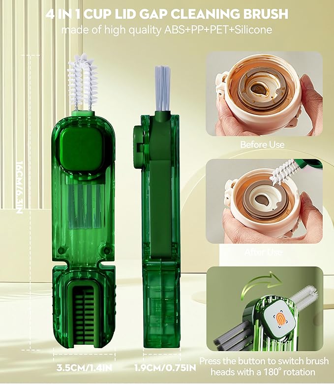 VIDONIO 4 in 1 Cup Lid Gap Cleaning Brush - 2025 Multifunctional Insulation Bottle Cleaning Tools, Mutipurpose Tiny Silicone Cup Holder Cleaner, Home Kitchen Cleaning Tools