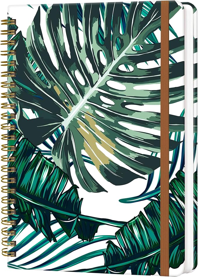 Spiral Journal Notebook for Women, Hardcover A5 College Ruled Notebook, 120 Pages, Thick Paper, Cute Lined Journal for School, Office & Work, 6 x 8.4 in(Palm Leaves)