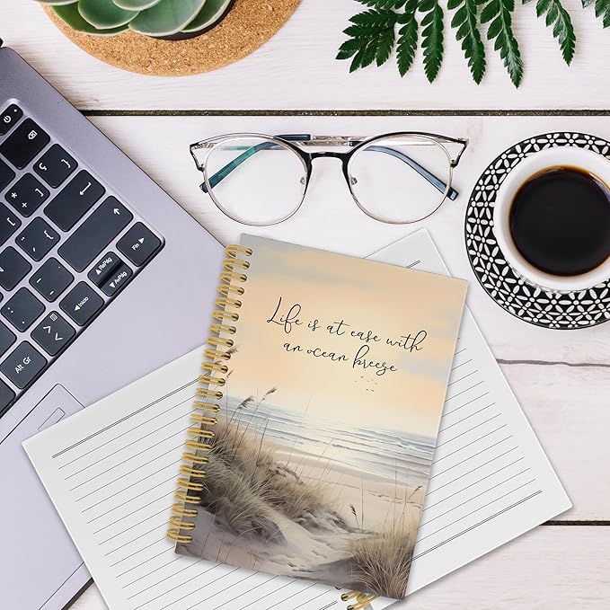 Ocean Mental Health Spiral Notebook, Coastal Relax Inspirational Journaling Notebooks for Counselling Therapy Office School, Beach Positive Hardcover Journals for Women 160 Pages 5.5 x 8.3 Inch