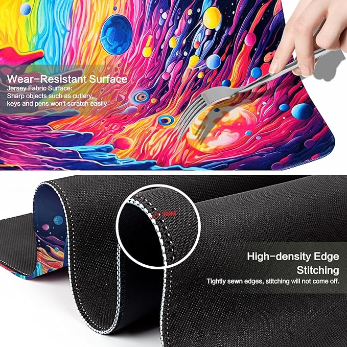 Cyberpunk Astronaut Mouse Pad Desk Mat Fantasy Planet Space Large Gaming Mouse Pad Anime Desk Pad Mousepad XL Extended Keyboard Mat Futuristic Cosmic Adventure Mouse Mat, Waterproof, 31.5 x 11.8 in