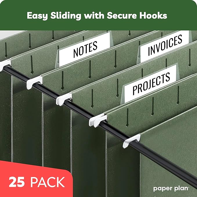 Hanging File Folders - (25 Pack), by Paper Plan, 8.5 x 11 Letter Size, Dark Green, U-Base with 2" Expansion - Ideal for Easy and efficient Document Organization