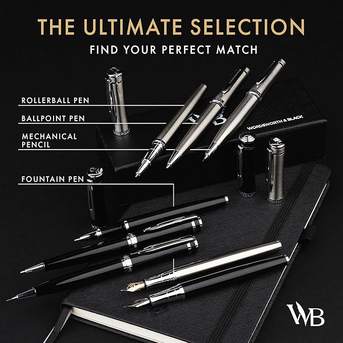 Wordsworth and Black Mechanical Pencil Graphite Lead- Stunning Luxury Metal Pencil, Silver Chrome Finish, 0.7mm Led, Best Gift Set for Men & Women, Professional Executive Office Pencils