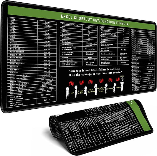 Excel Cheat Sheet Desk Pad Excel Shortcut Keys Mouse Pad Gaming Mouse Pad Desk Accessories Waterproof Non-Slip Large Computer Mat, 31.5x11.8 in (Excel Cheat Sheet)